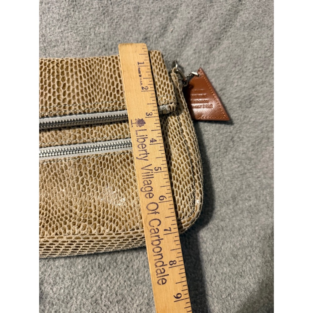 Sorial Beige Snakeskin Embossed Leather Crossbody Bag Silver Chain Strap Clutch - Picture 11 of 12